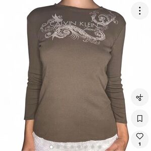 Calvin Klein Jeans fitted long sleeve tee olive green